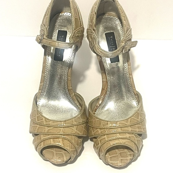 White House Black Market Textured Beige Heels - Picture 2 of 5